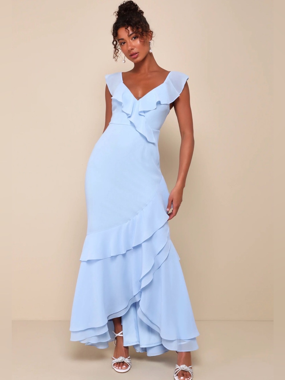 Lulus Charming Event Light Blue Asymmetrical Ruffled Maxi Dress